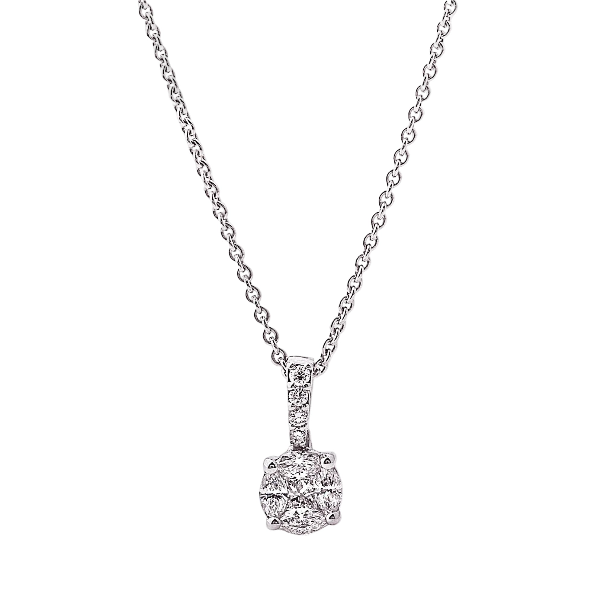 0.40ct Natural Diamond 6.2mm Invisible Set Round Pendant in 18ct White Gold