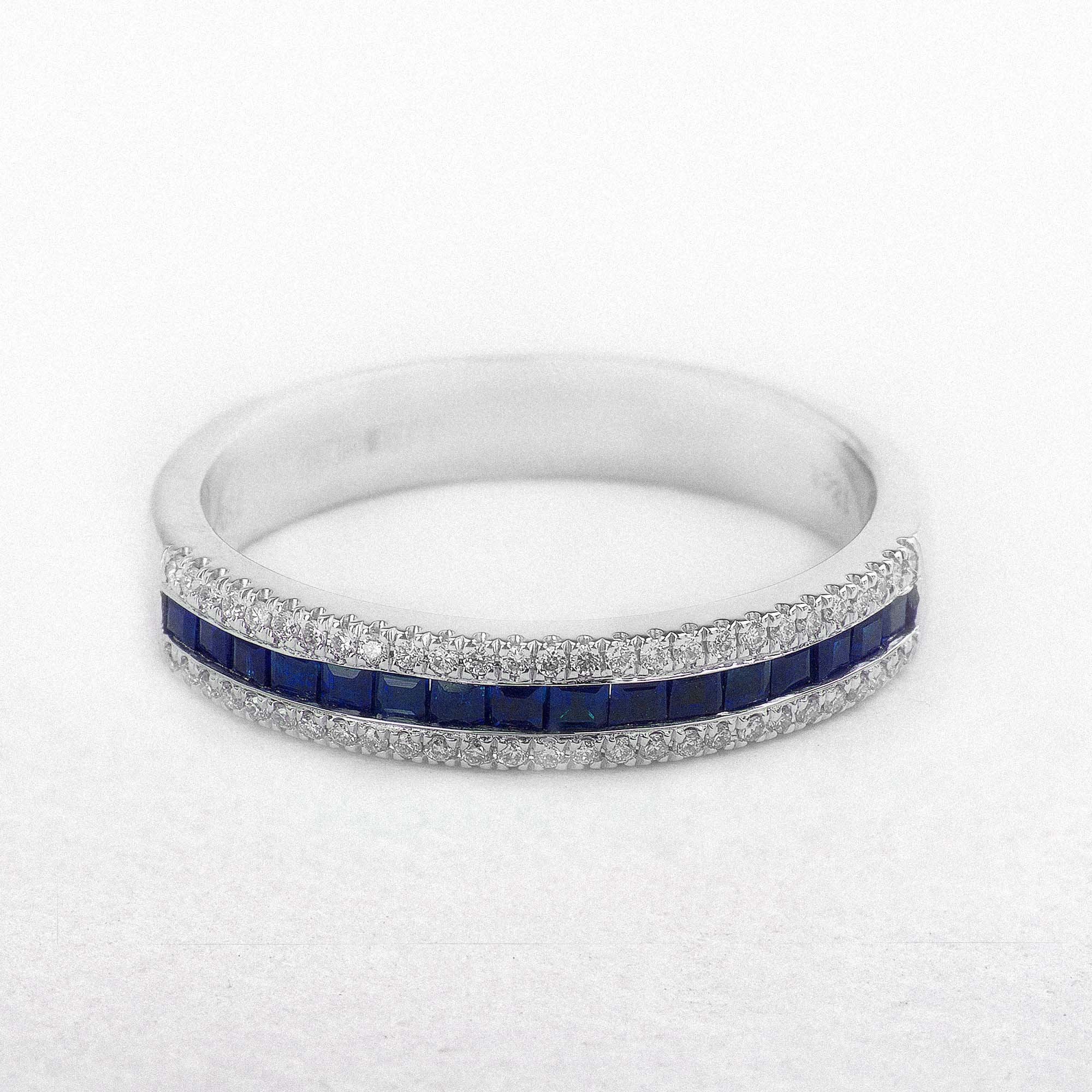 0.40ct Sapphire & 0.11ct Natural Diamond Eternity Style Ring in 18ct White Gold