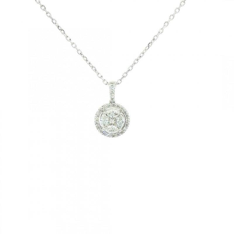 0.42ct F VS Natural Diamond Halo Multistone Pendant in 18ct White Gold