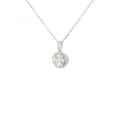 0.42ct F VS Natural Diamond Halo Multistone Pendant in 18ct White Gold