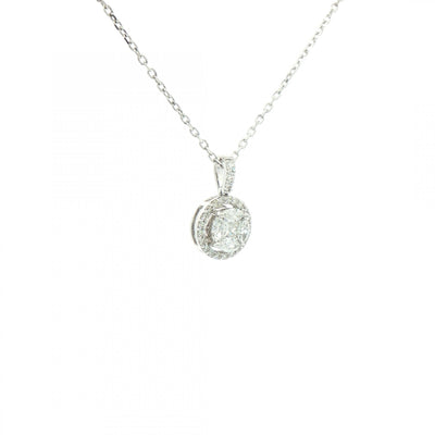 0.42ct F VS Natural Diamond Halo Multistone Pendant in 18ct White Gold