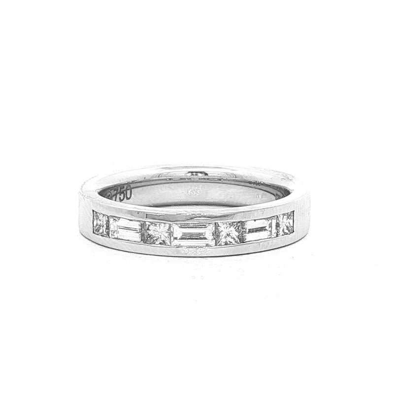 0.42ct Fvs 7 Stone Princess & Baquette Channel Set Natural Diamond Wedding Band In 18ct White Gold