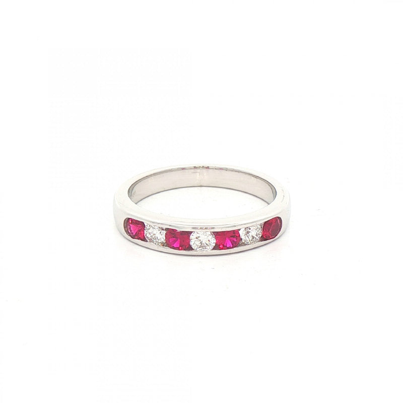 0.42ct Ruby & 0.26ct Natural Diamond Channel Set Eternity Ring in 18ct White Gold
