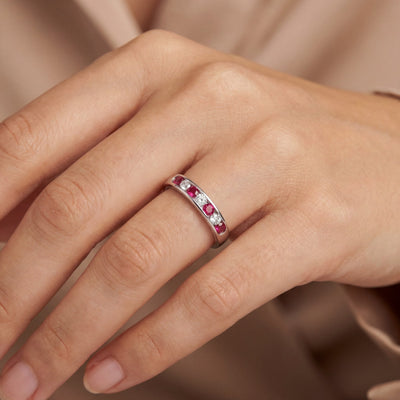 0.42ct Ruby & 0.26ct Natural Diamond Channel Set Eternity Ring in 18ct White Gold