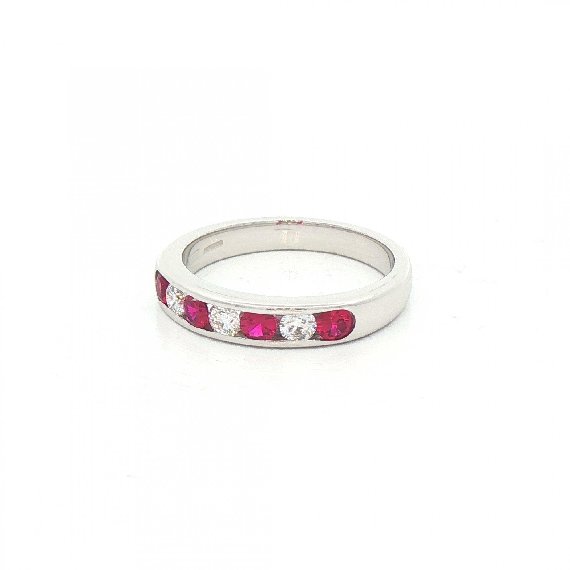 0.42ct Ruby & 0.26ct Natural Diamond Channel Set Eternity Ring in 18ct White Gold