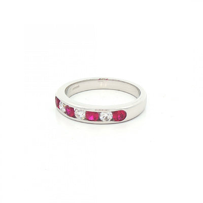 0.42ct Ruby & 0.26ct Natural Diamond Channel Set Eternity Ring in 18ct White Gold