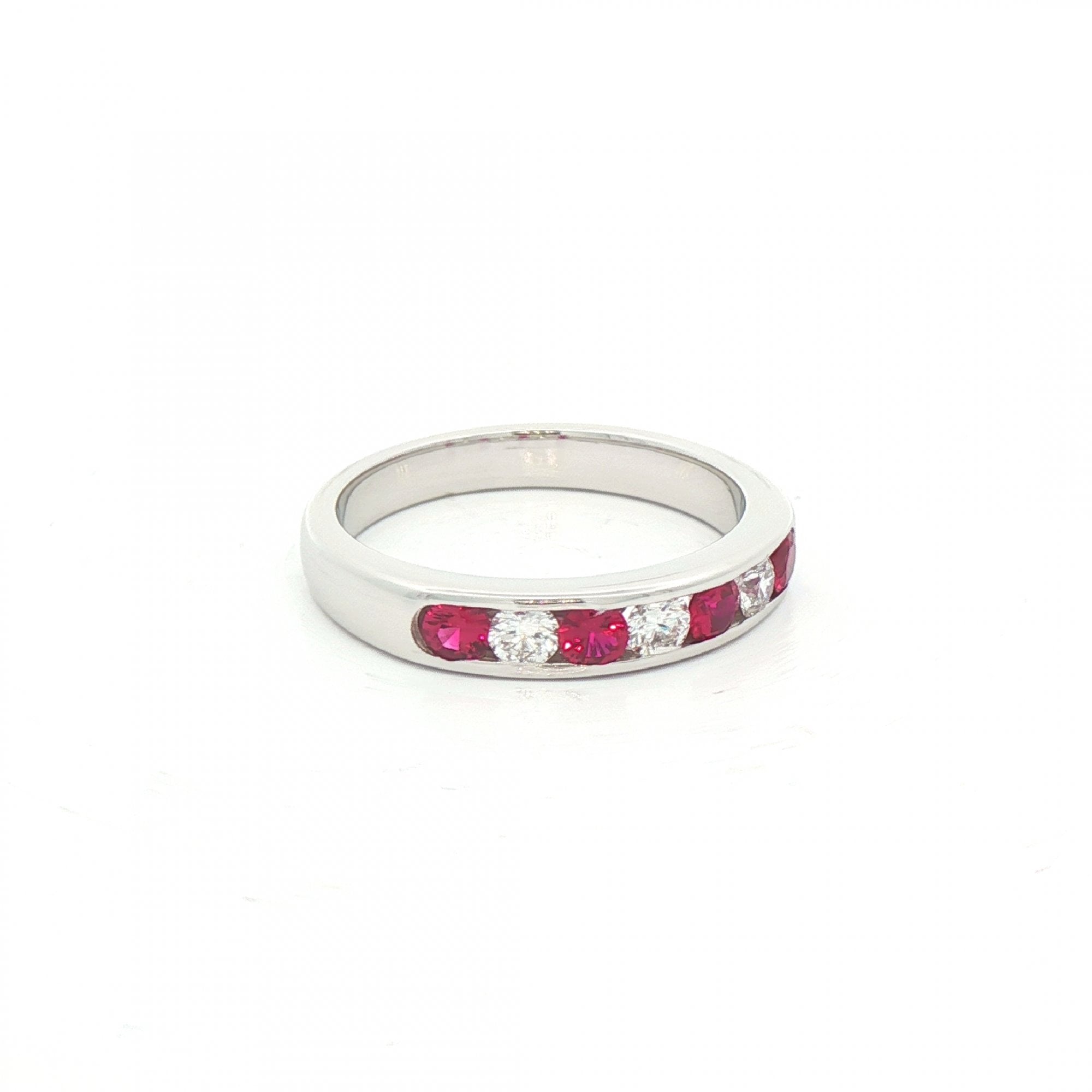 0.42ct Ruby & 0.26ct Natural Diamond Channel Set Eternity Ring in 18ct White Gold