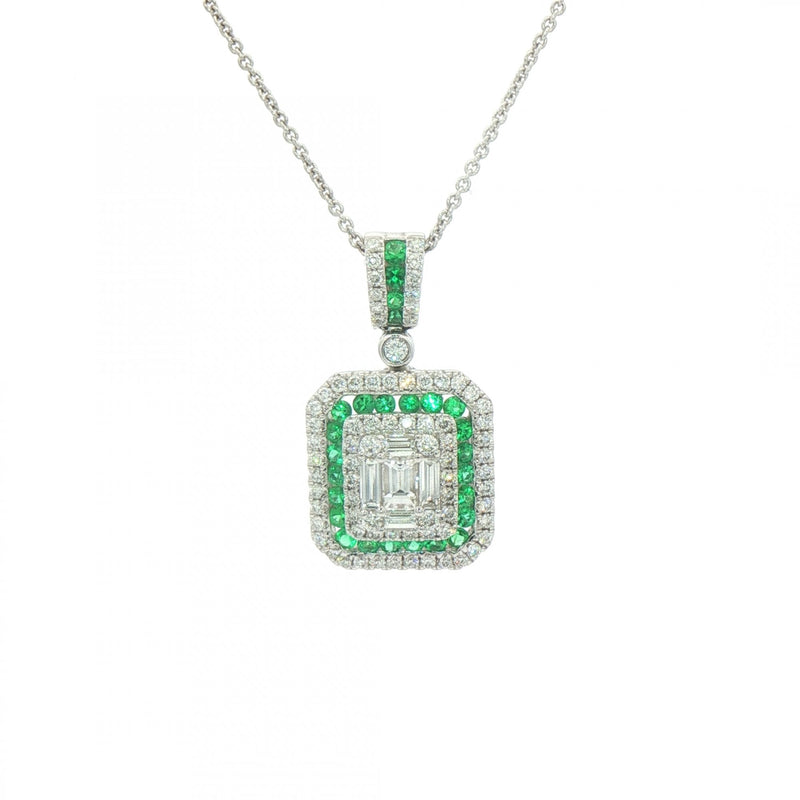 0.43ct Emerald & 0.96ct Diamond Rectangle Shape Pendant in 18ct White Gold