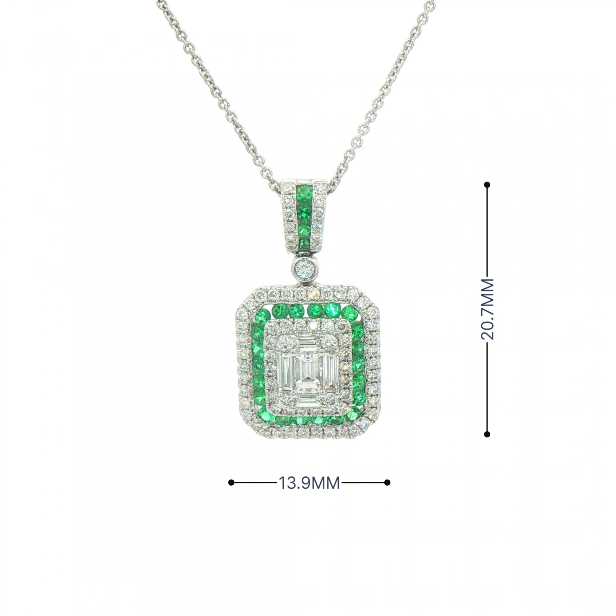0.43ct Emerald & 0.96ct Diamond Rectangle Shape Pendant in 18ct White Gold