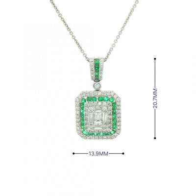 0.43ct Emerald & 0.96ct Diamond Rectangle Shape Pendant in 18ct White Gold