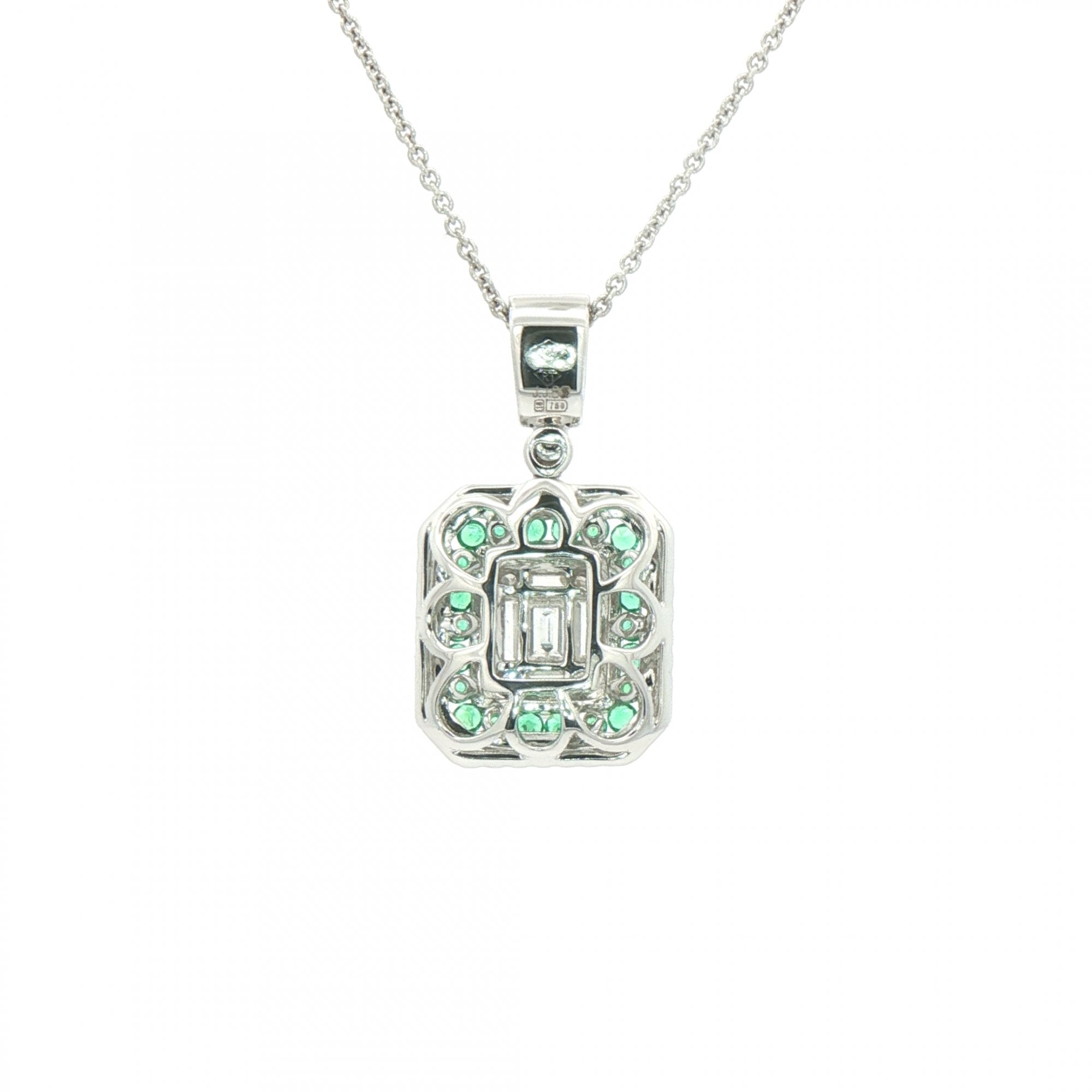 0.43ct Emerald & 0.96ct Diamond Rectangle Shape Pendant in 18ct White Gold