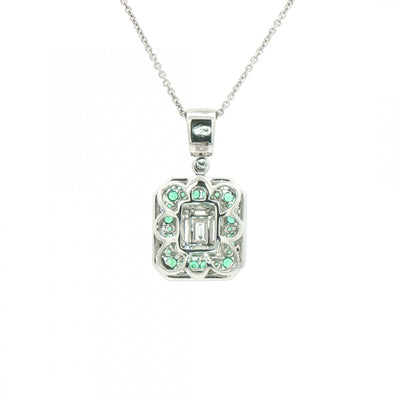0.43ct Emerald & 0.96ct Diamond Rectangle Shape Pendant in 18ct White Gold