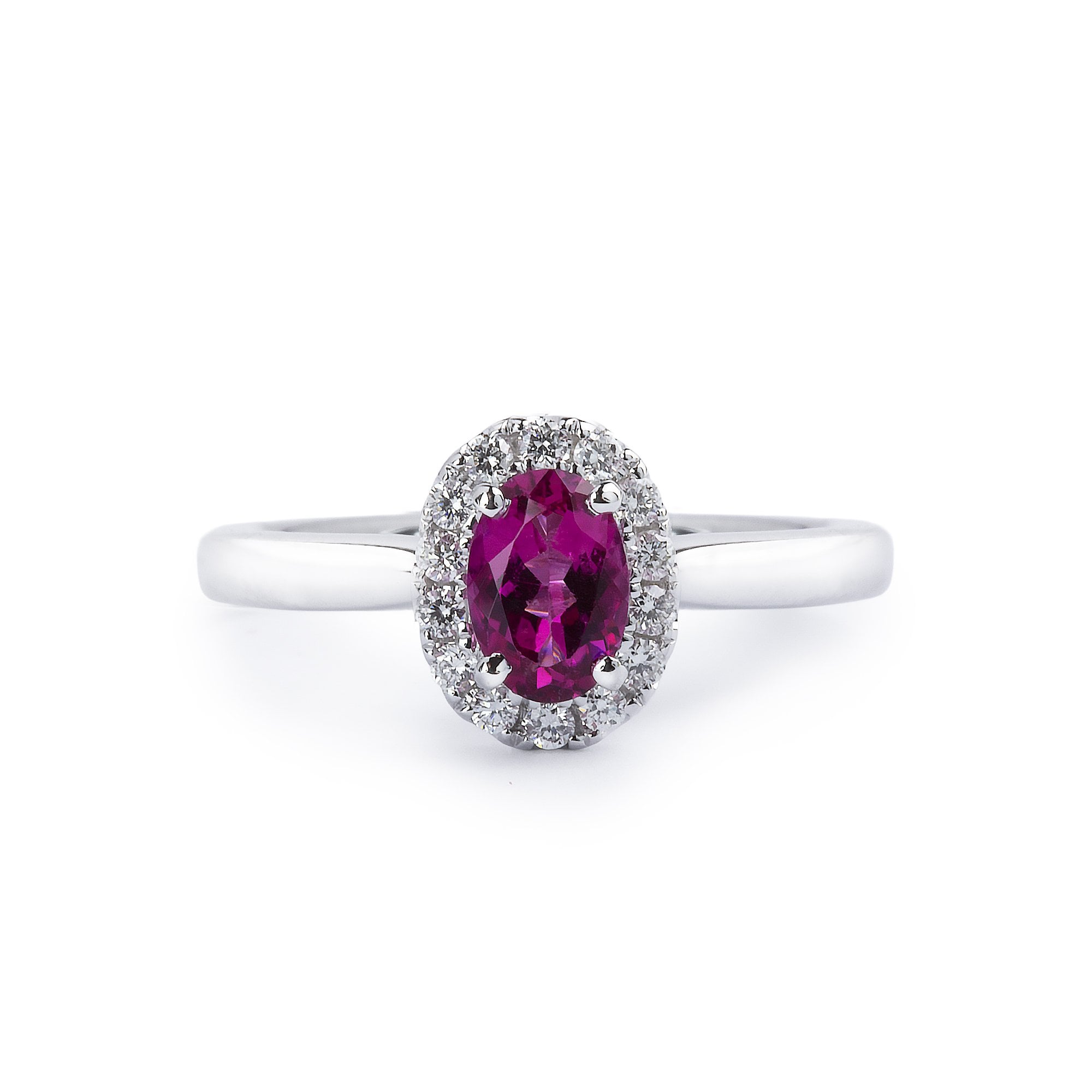 0.43ct Oval Pink Tourmaline & 0.12ct Natural Diamond Halo With Diamond Shoulder in 18ct White Gold