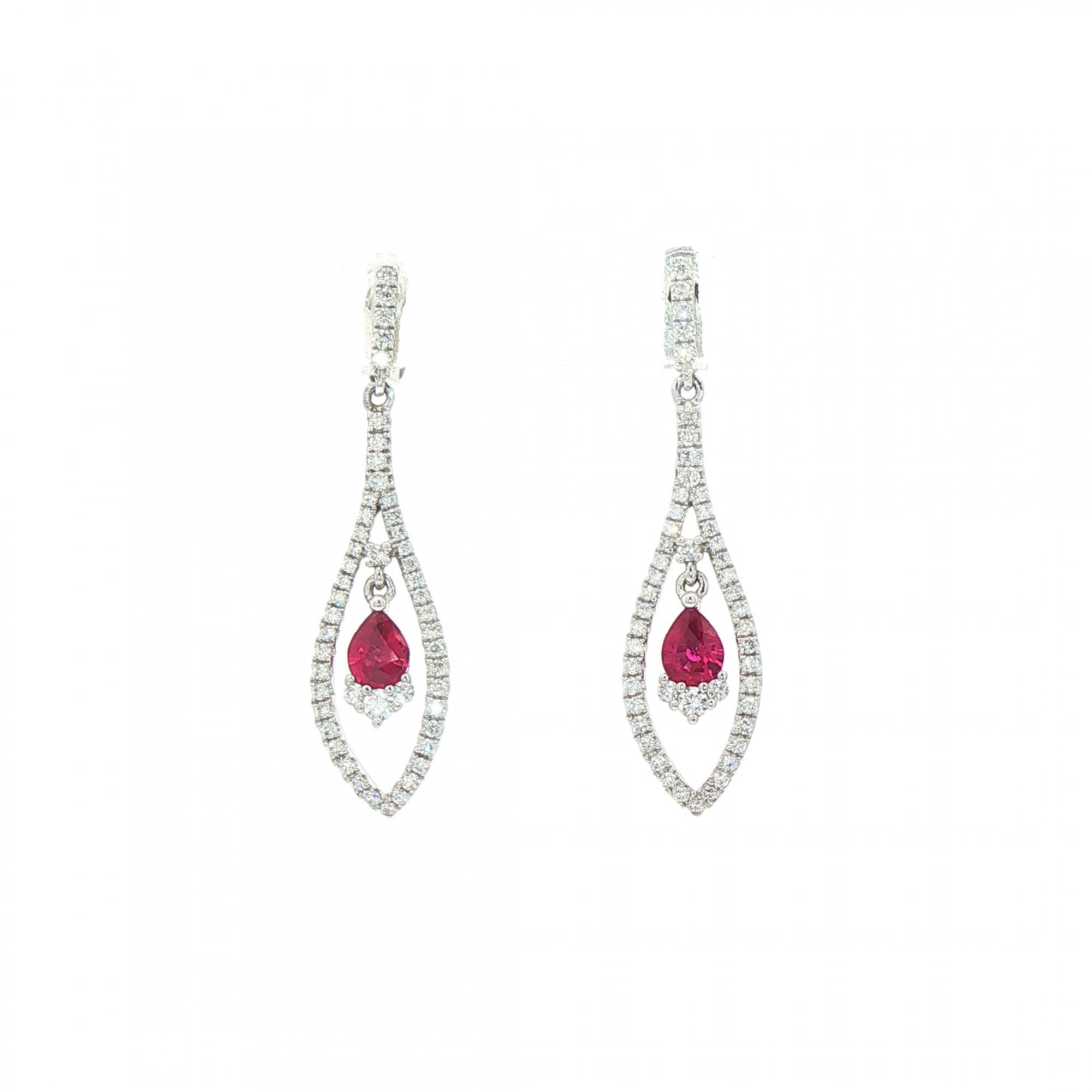 0.44ct Ruby and 0.42ct Natural Diamond Marquise Drop Earrings in 18ct White Gold