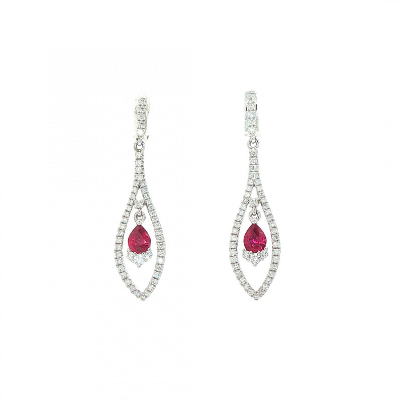 0.44ct Ruby and 0.42ct Natural Diamond Marquise Drop Earrings in 18ct White Gold