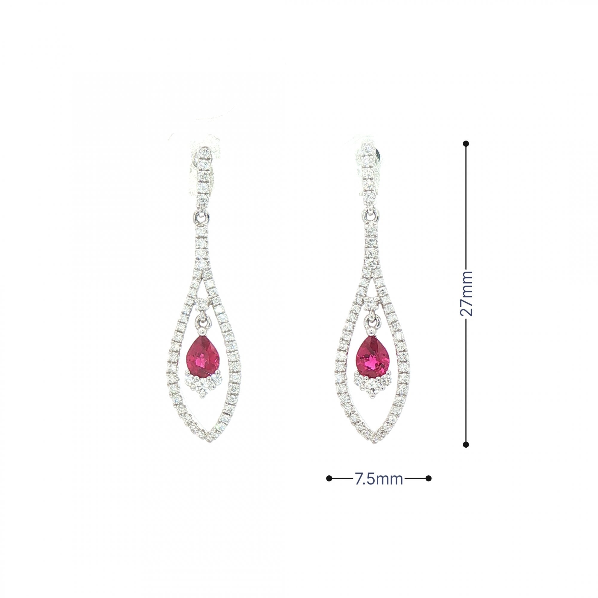 0.44ct Ruby and 0.42ct Natural Diamond Marquise Drop Earrings in 18ct White Gold