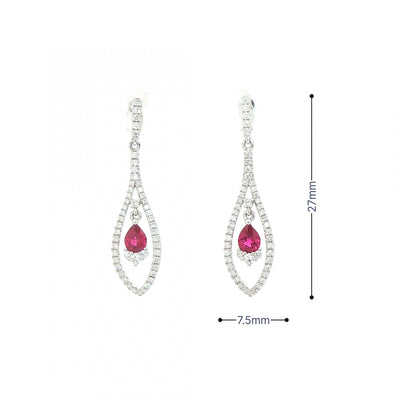0.44ct Ruby and 0.42ct Natural Diamond Marquise Drop Earrings in 18ct White Gold