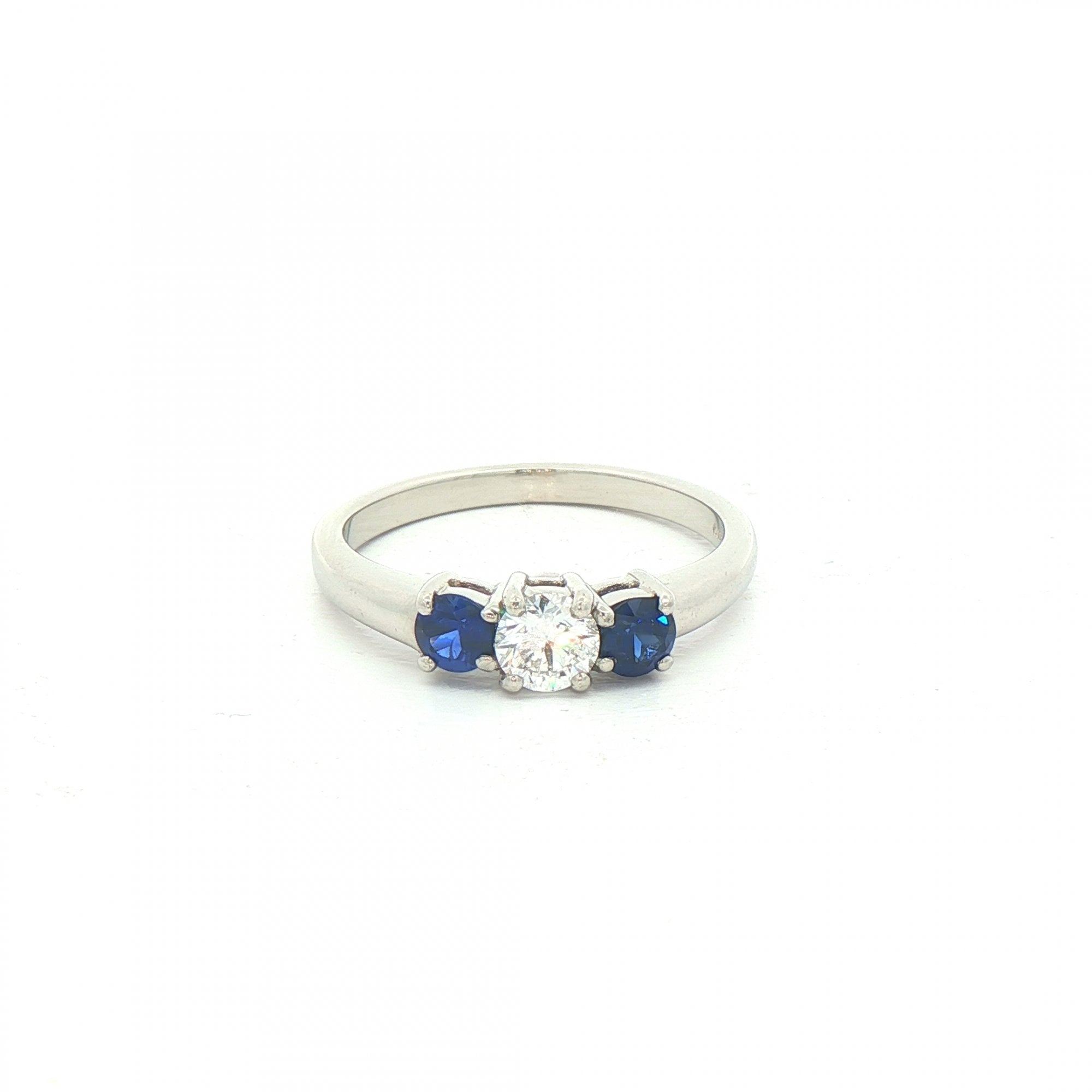 0.44ct Sapphire & 0.35ct Natural Diamond Three Stone Ring in Platinum
