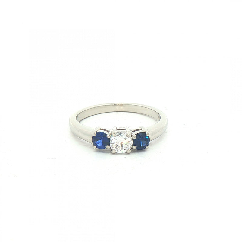 0.44ct Sapphire & 0.35ct Natural Diamond Three Stone Ring in Platinum