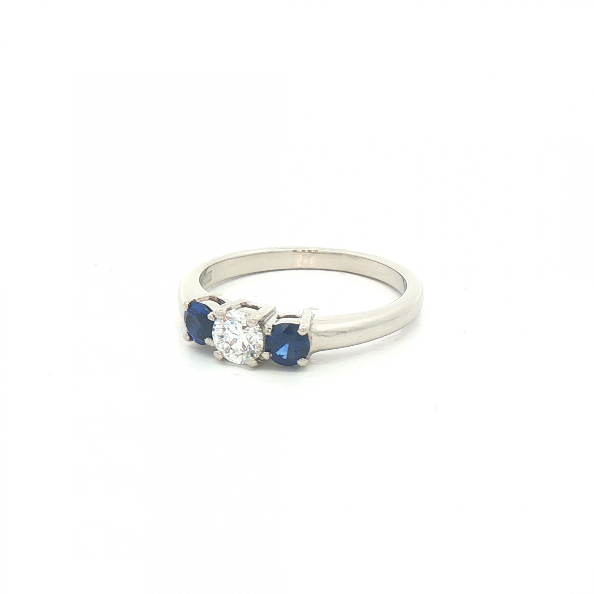0.44ct Sapphire & 0.35ct Natural Diamond Three Stone Ring in Platinum