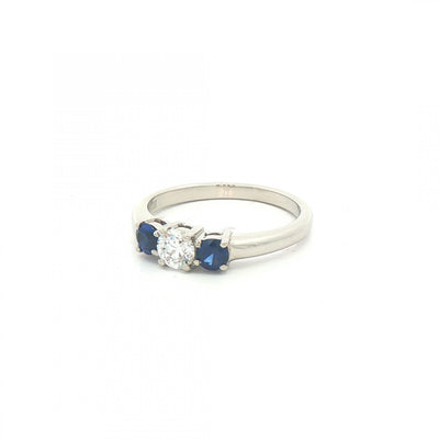 0.44ct Sapphire & 0.35ct Natural Diamond Three Stone Ring in Platinum