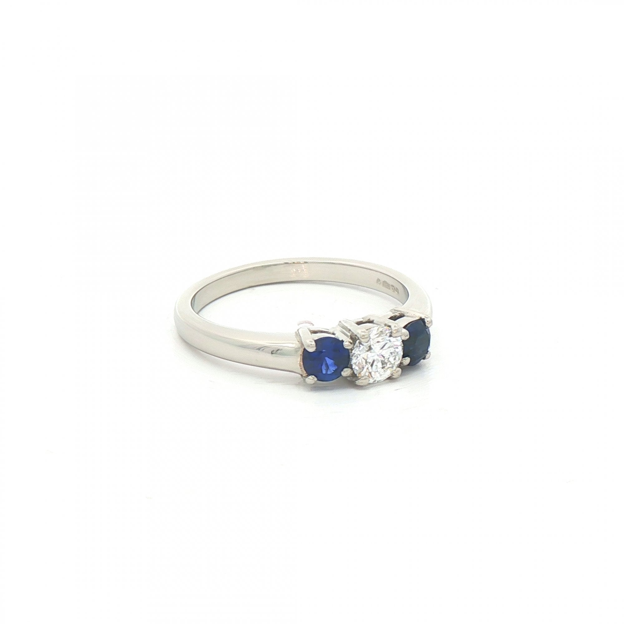 0.44ct Sapphire & 0.35ct Natural Diamond Three Stone Ring in Platinum