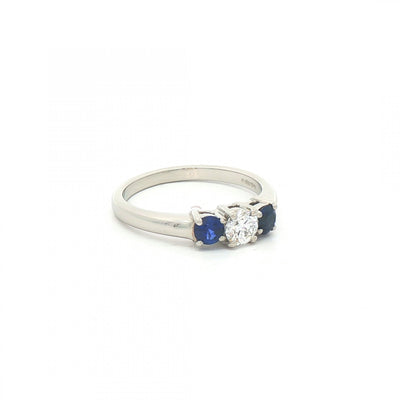 0.44ct Sapphire & 0.35ct Natural Diamond Three Stone Ring in Platinum