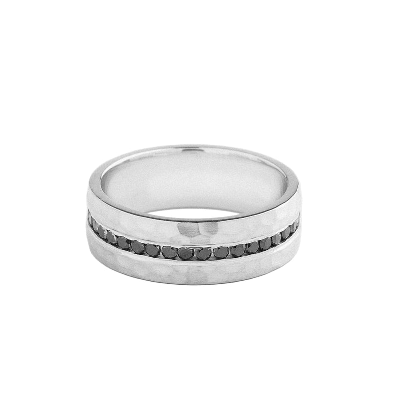 0.45ct 7mm Ladies Hammered Texture Single Row Natural Black Diamond Band in 9ct White Gold