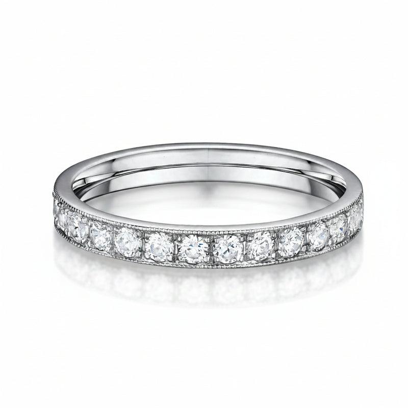 0.45ct Mill Grain Set Natural Diamond Wedding Band In Platinum