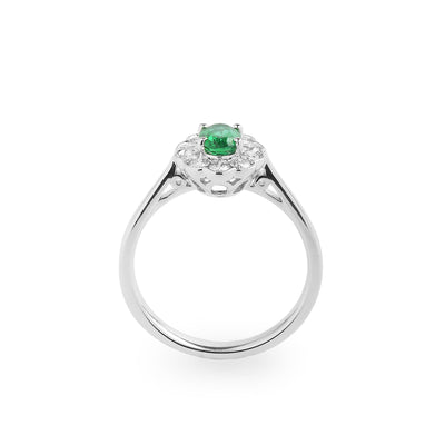 0.45ct Oval Emerald & 0.26ct Natural Diamond Cluster In 18ct White Gold