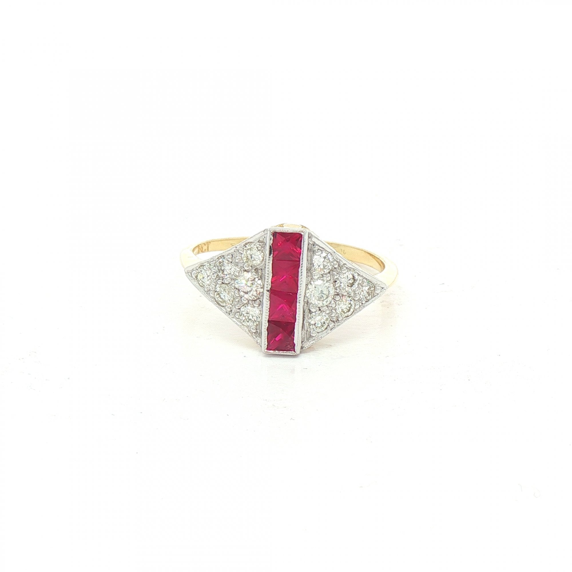 0.45ct Princess Cut Ruby & Natural Diamond 0.30ct Cluster Dress Ring