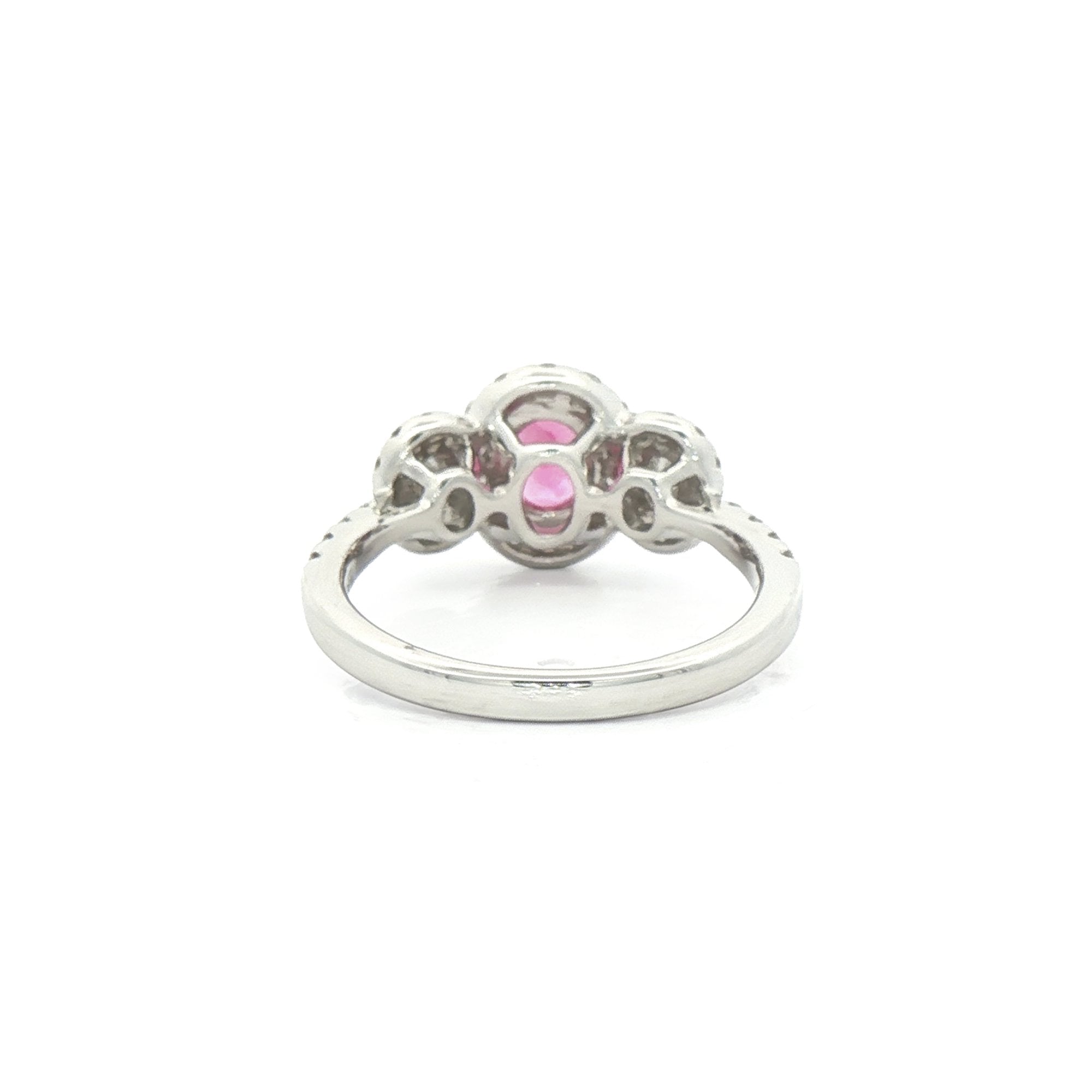 0.47ct Oval Pink Spinel and Natural Diamond Three Stone Ring in 18ct White Gold