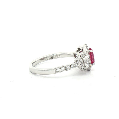 0.47ct Oval Pink Spinel and Natural Diamond Three Stone Ring in 18ct White Gold