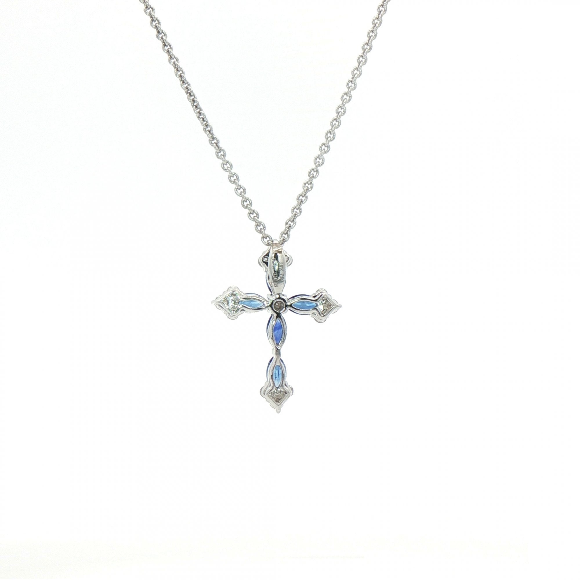 0.47ct Sapphire and 0.16ct Diamond Cross Pendant in 18ct White Gold
