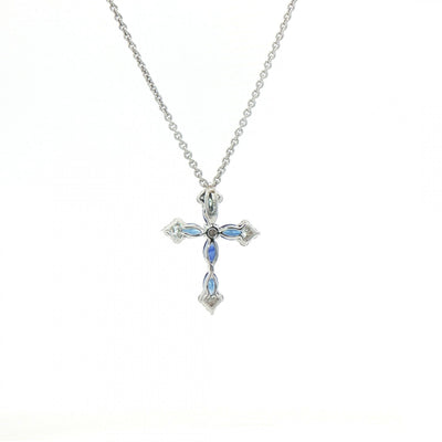 0.47ct Sapphire and 0.16ct Diamond Cross Pendant in 18ct White Gold