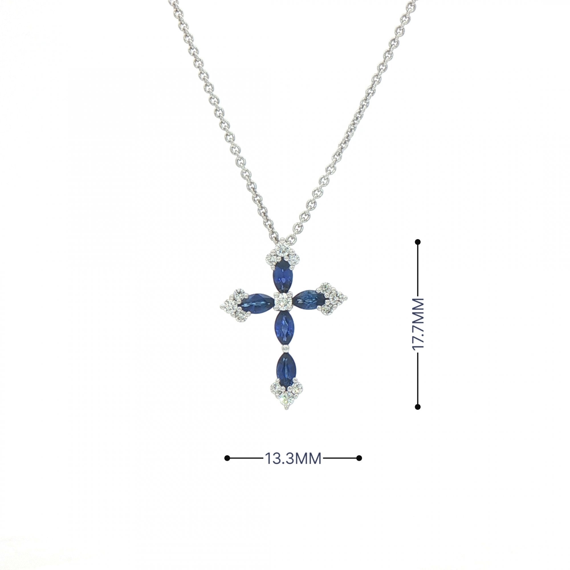 0.47ct Sapphire and 0.16ct Diamond Cross Pendant in 18ct White Gold