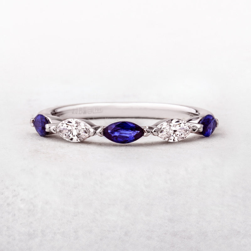 0.48ct Marquise Sapphire & Natural Marquise Diamond 0.26ct Dress Ring in 18ct White Gold