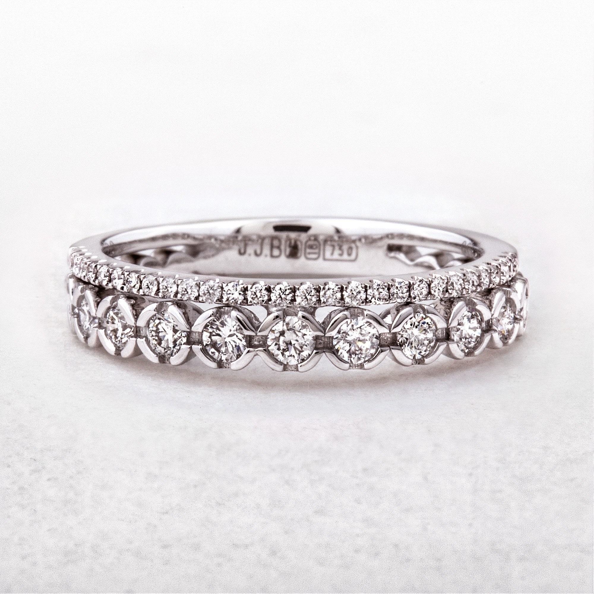 0.48ct Two Row Round Cut Natural Diamond Dress Ring in 18ct White Gold
