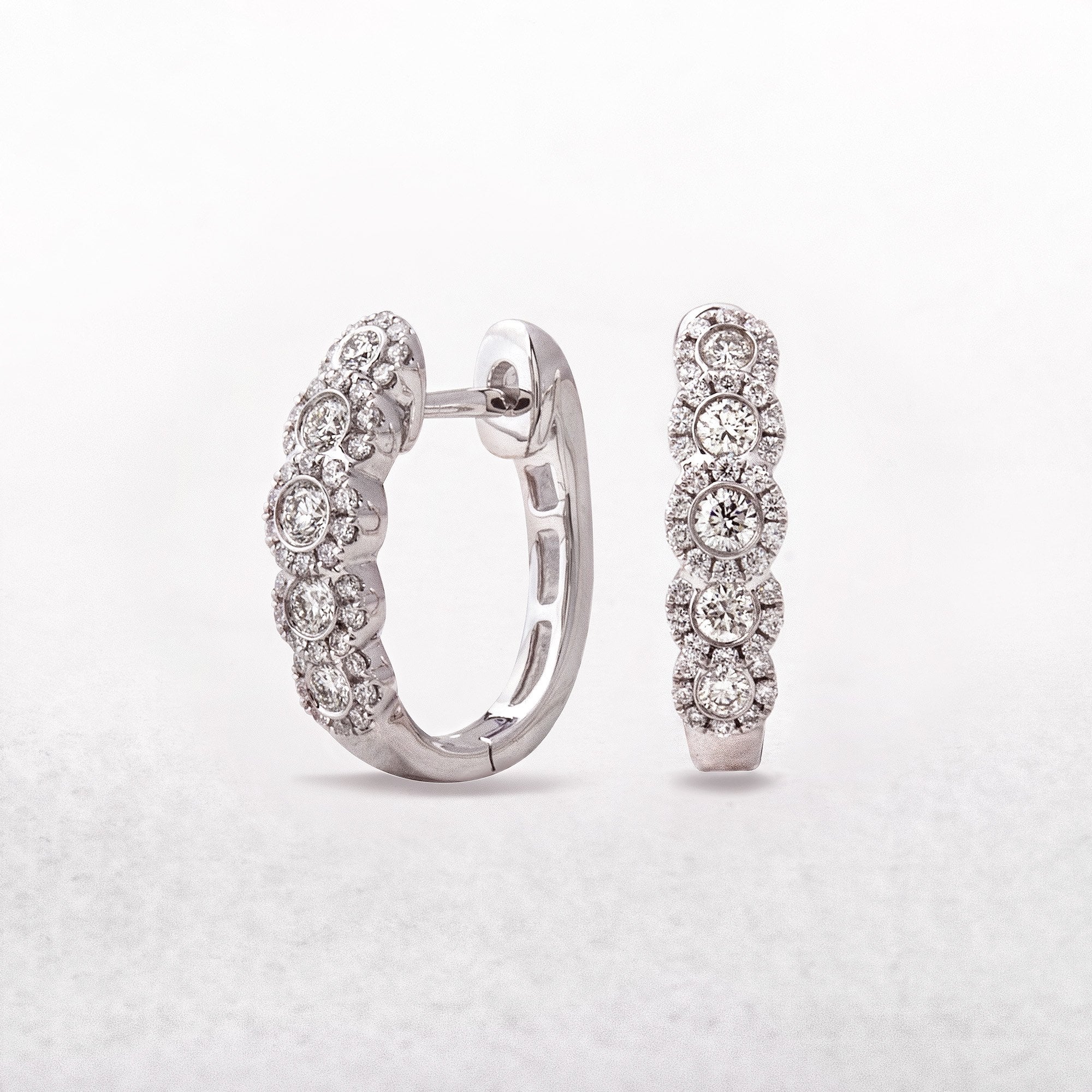 0.49ct Natural Diamond Round Cut Halo Hoop Earrings in 18ct White Gold