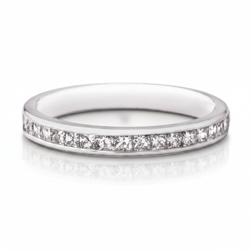 0.50ct 2mm Princess Cut Natural Diamond Wedding Band In 18ct White Gold