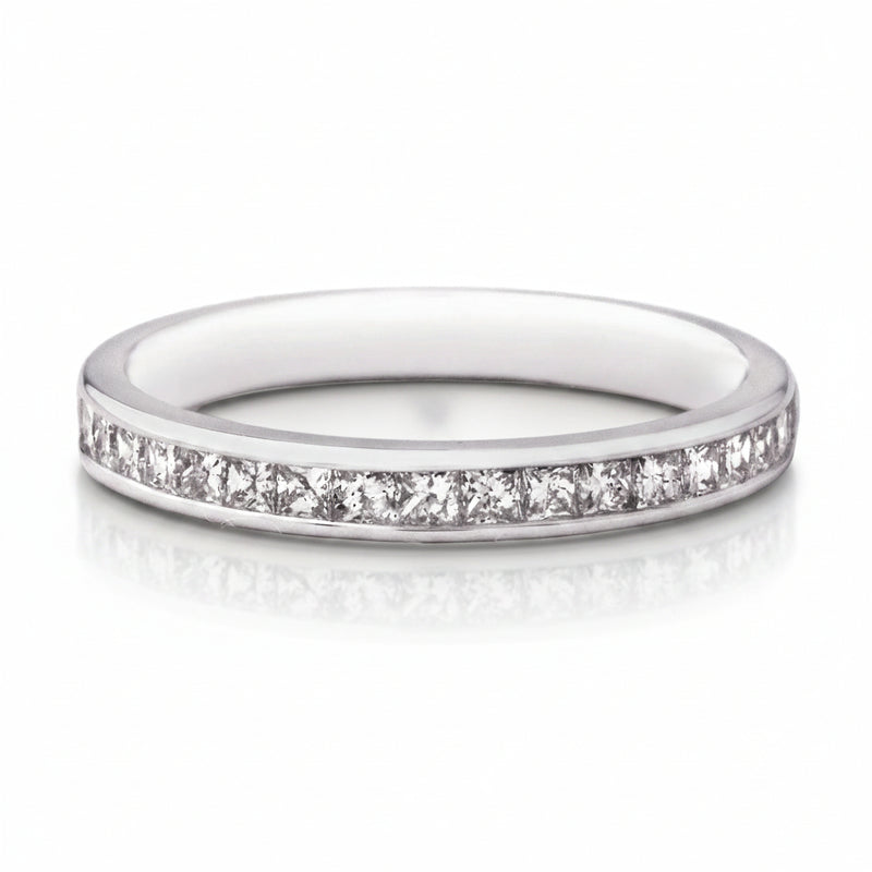0.50ct 2mm Princess Cut Natural Diamond Wedding Band In 18ct White Gold