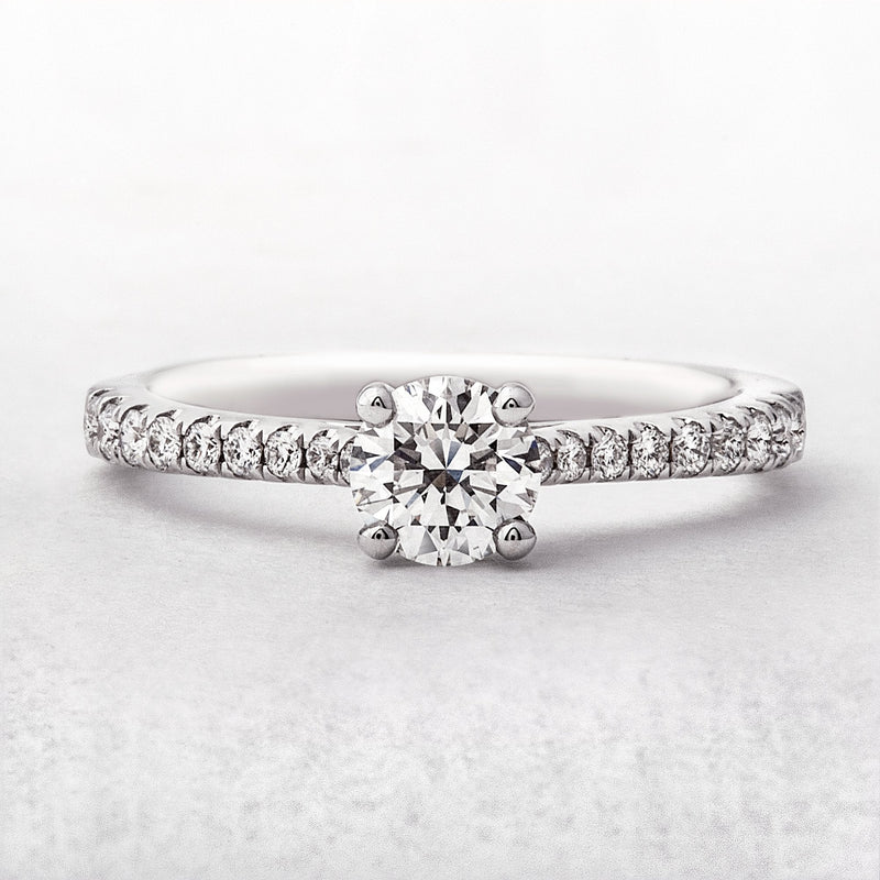 0.50ct F vs2 Round Cut Natural Diamond Solitaite With Diamond Shoulders Set In 18ct White Gold