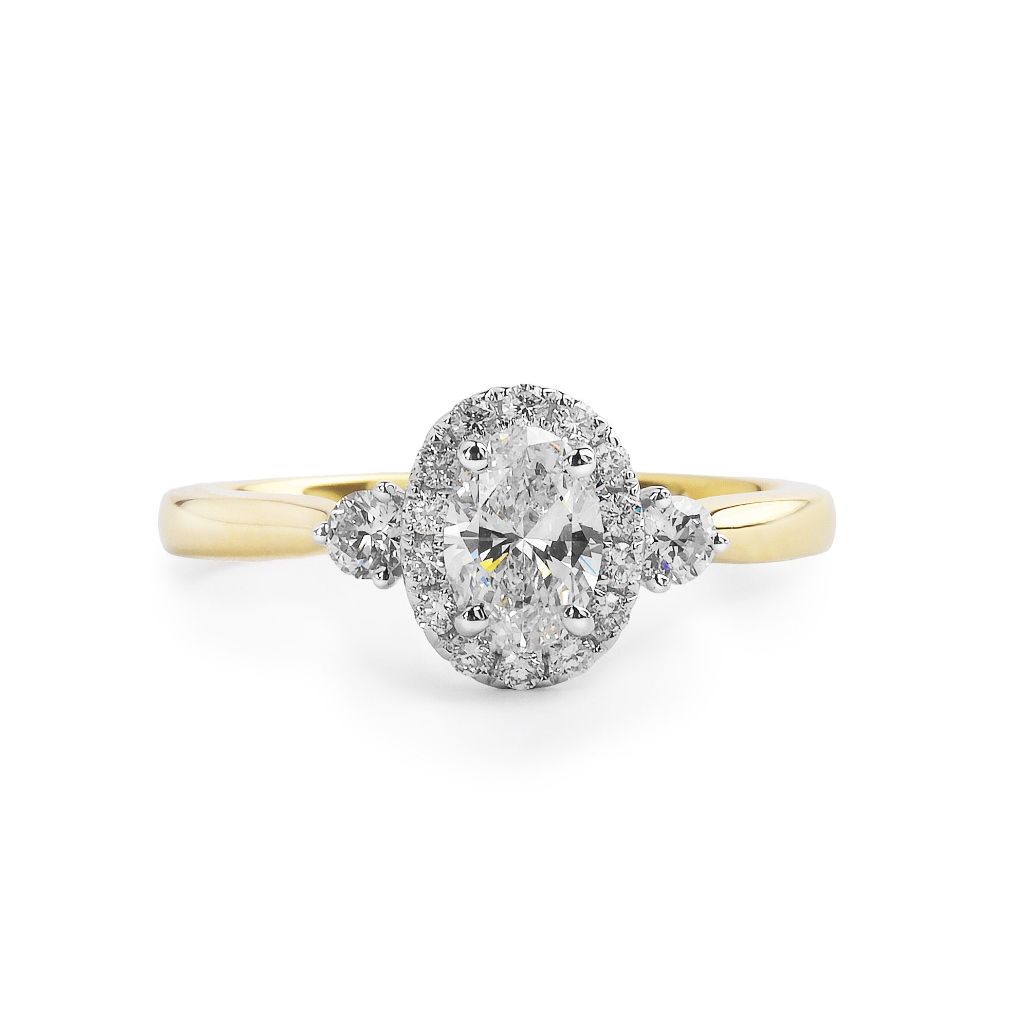 0.50ct Fvs1 Oval Natural Diamond With 0.33ct Diamond Halo & Side Stones 18ct Yellow Gold