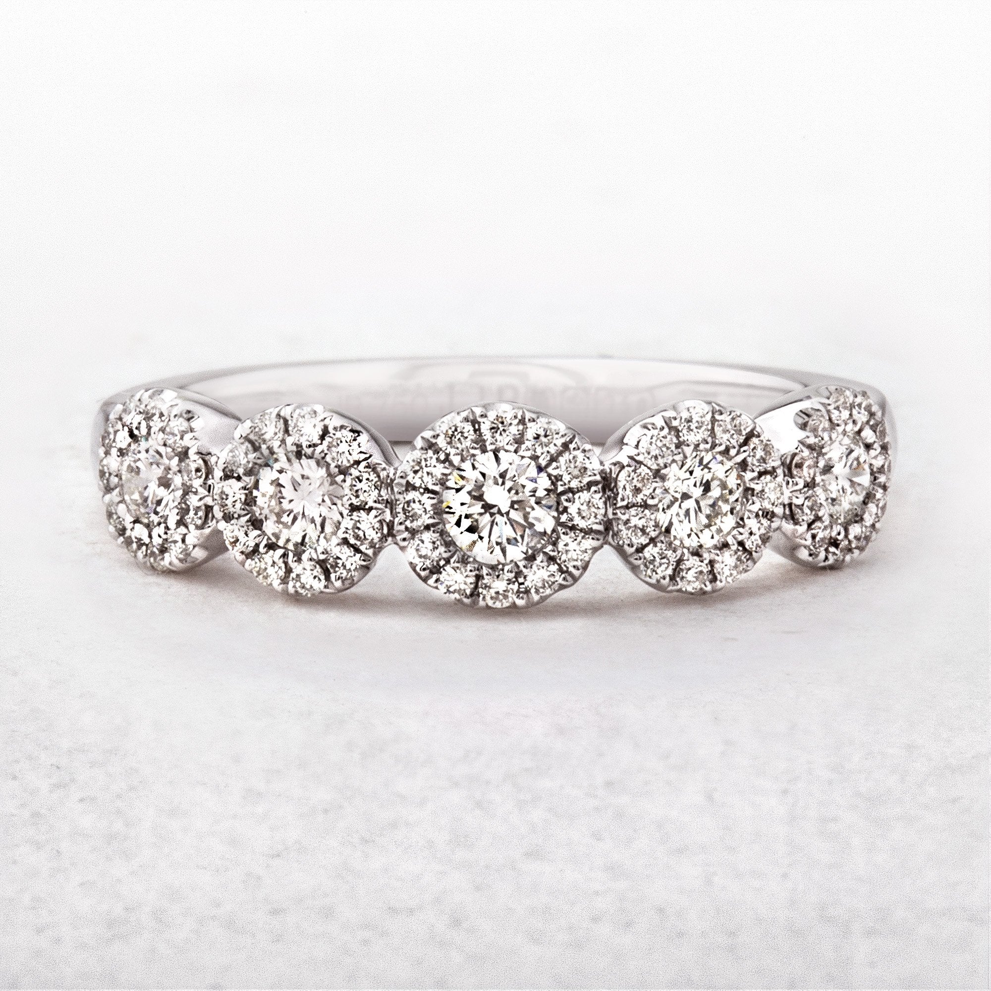 0.50ct Round Cut Natural Diamond Halo Five Stone Dress Ring in 18ct White Gold