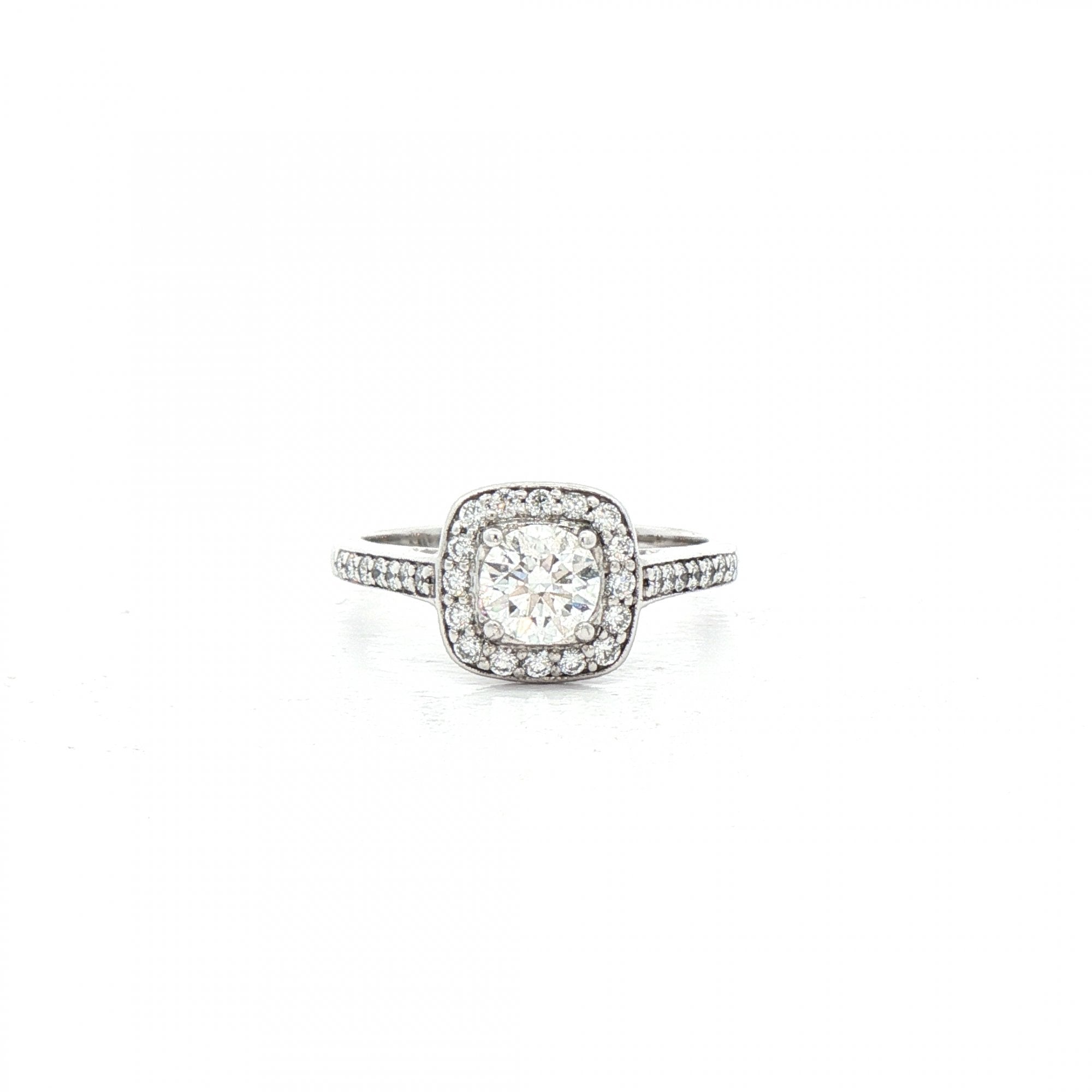 0.51ct E vs2 Certified Round Diamond With Cushion Halo Ring Set in 18ct White Gold