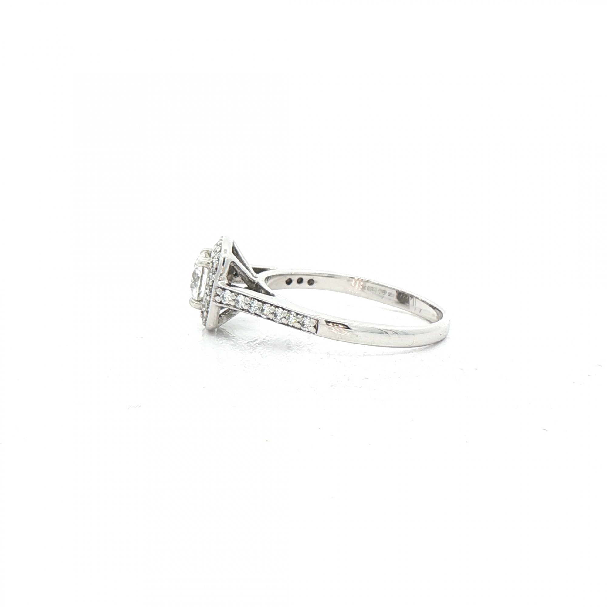 0.51ct E vs2 Certified Round Diamond With Cushion Halo Ring Set in 18ct White Gold