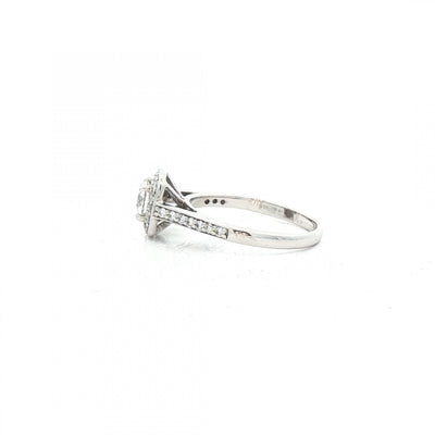 0.51ct E vs2 Certified Round Diamond With Cushion Halo Ring Set in 18ct White Gold