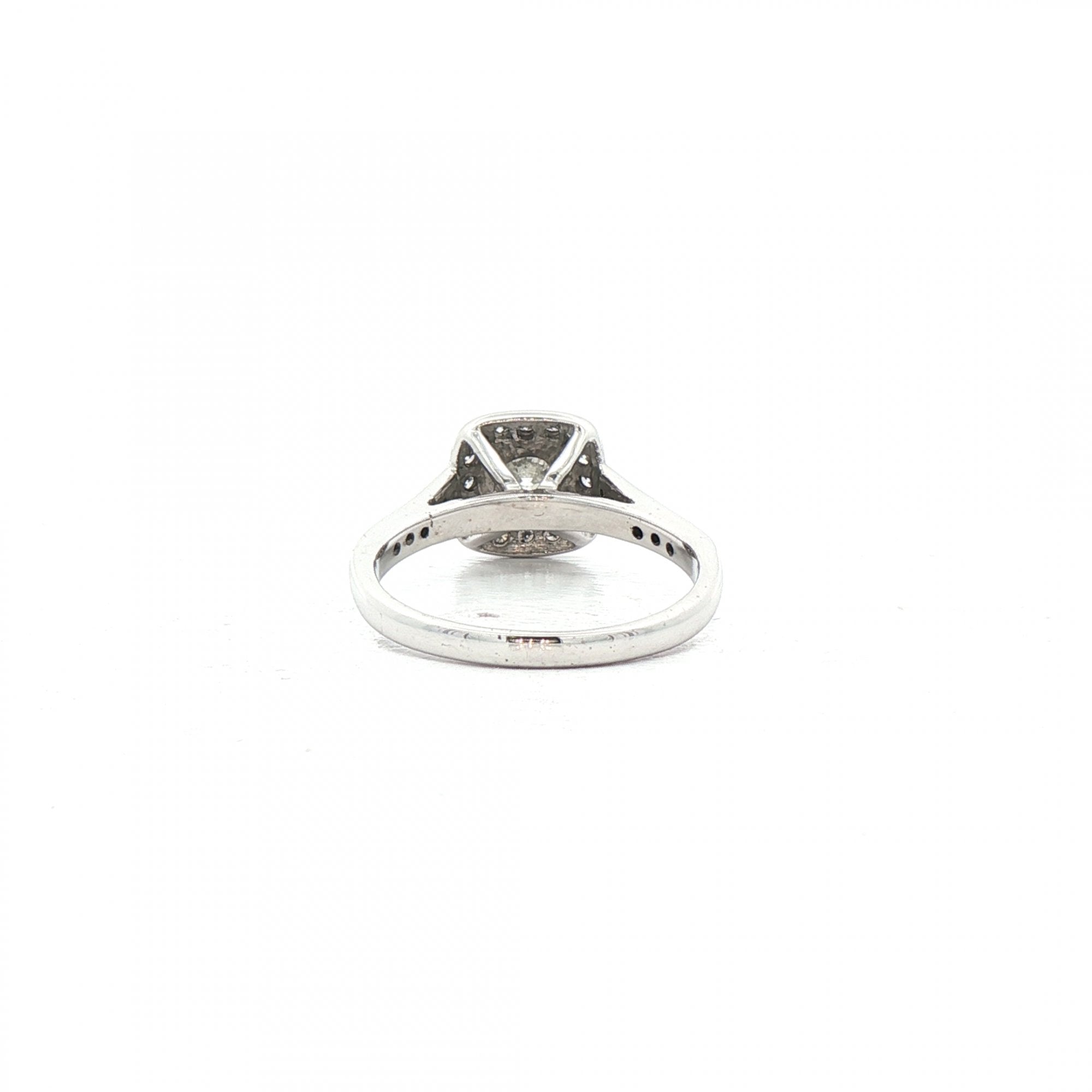 0.51ct E vs2 Certified Round Diamond With Cushion Halo Ring Set in 18ct White Gold