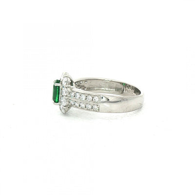 0.52ct Oval Emerald & 0.76ct Natural Diamond Cluster Halo with Double Row Shank in 18ct White Gold