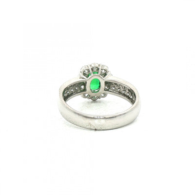 0.52ct Oval Emerald & 0.76ct Natural Diamond Cluster Halo with Double Row Shank in 18ct White Gold